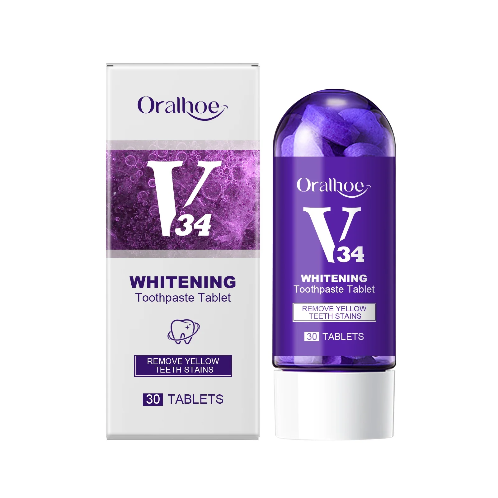 Innovative Oralhoe V34 Eco-Friendly Grape Mint Whitening Toothpaste Tablets Premium Travel Bottle Refined