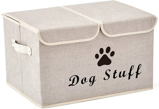 Selected Large Dog Toys Storage Box Canvas Storage Basket Bin Organizer with Lid - Collapsible Linen Bin I for Organizing Dog Cat Toys and pet Stuff-PP Boad-17 x 12 x 10 - BeigeAbout ThisOverview Effective