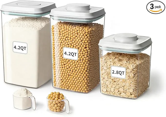 Fast Airtight Food Containers Set with One-Touch Lid Mixed Size Set 2.8 Qt 4.2 Qt 2 with Scoop Stackable Jars for Complete Kitchen OrganizationAbout ThisOverview Trusted