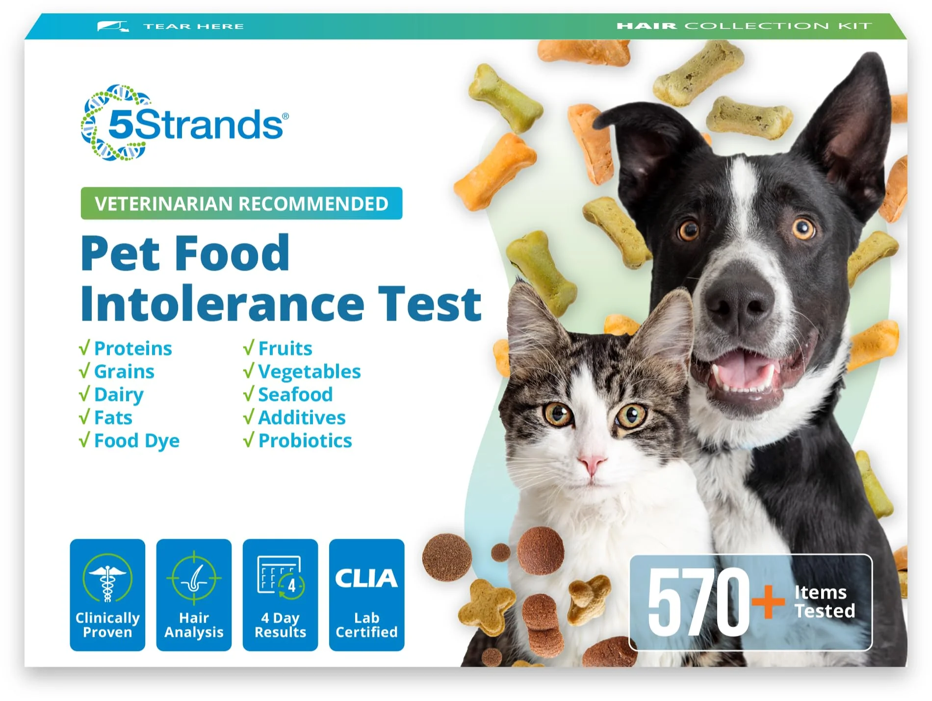 Fast 5Strands Pet Food Intolerance Test – At-Home Sensitivity for Dogs Cats 570 Ingredients 4-Day Results Practical
