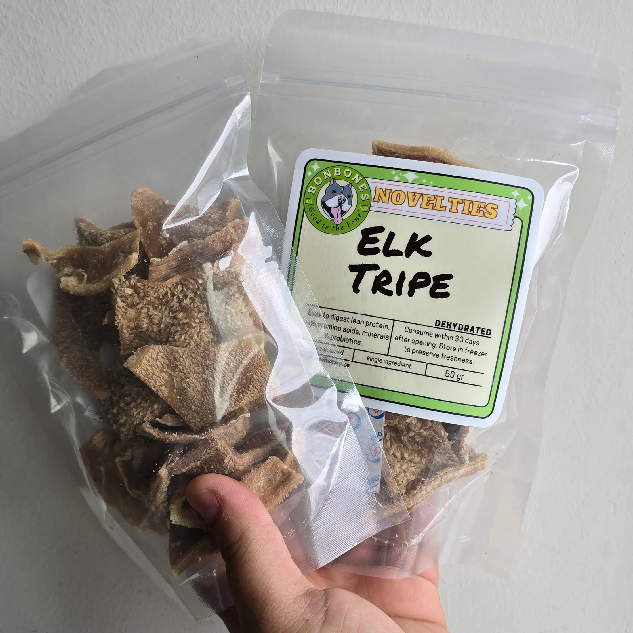Casual BonBones Elk Tripe Novelty Protein Dog Treats BonBones Elk Tripe Novelty Protein Dog Treats Solid