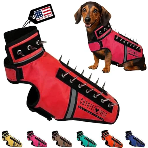 Advanced CoyoteVest SpikeVest Small Dog Harness – Reflective Spiked Protection XXS-Red Made in USA Safe