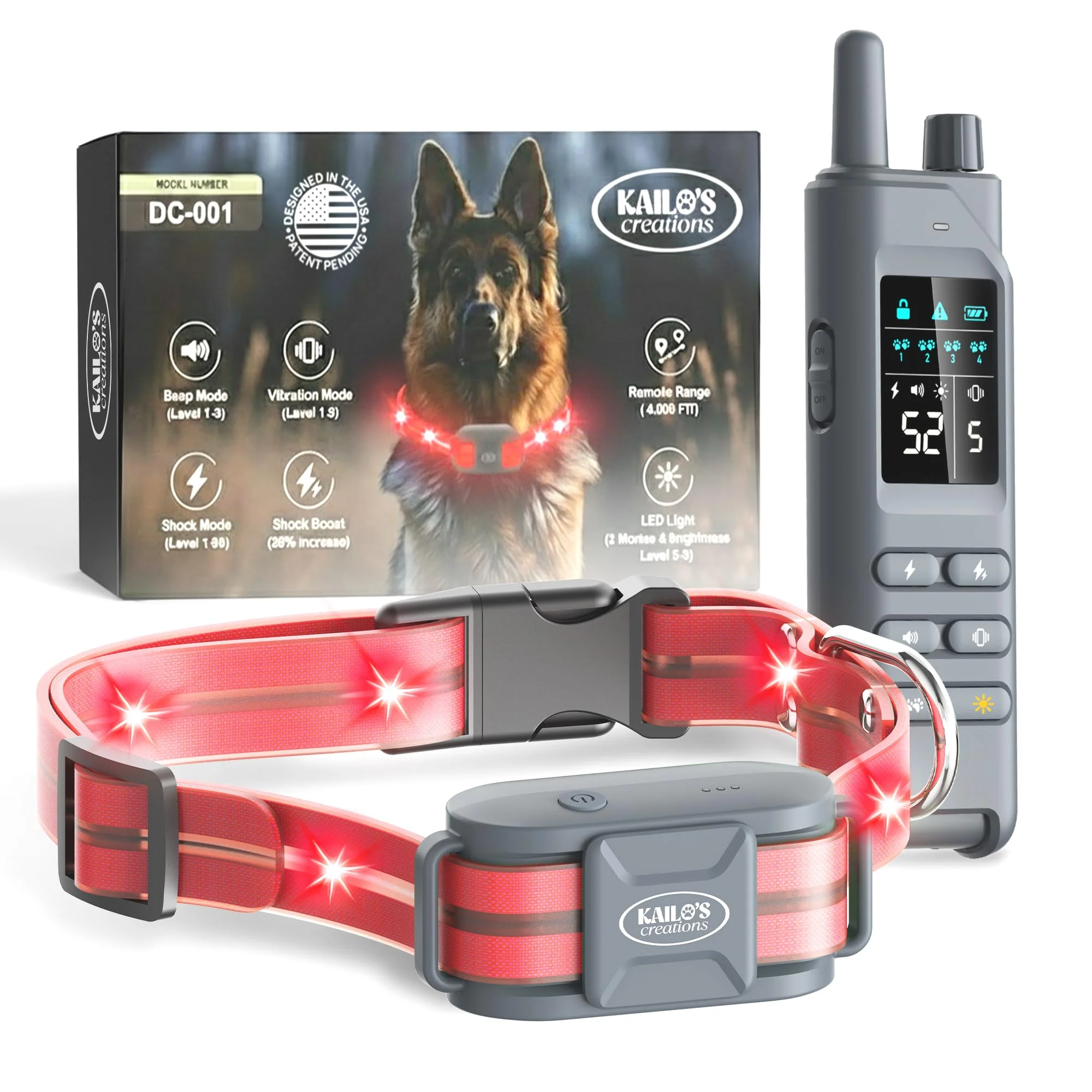 Contemporary Kailo's Creations 2-in-1 Dog Collar with Remote 360° LED Lights – 4200ft Range Clean