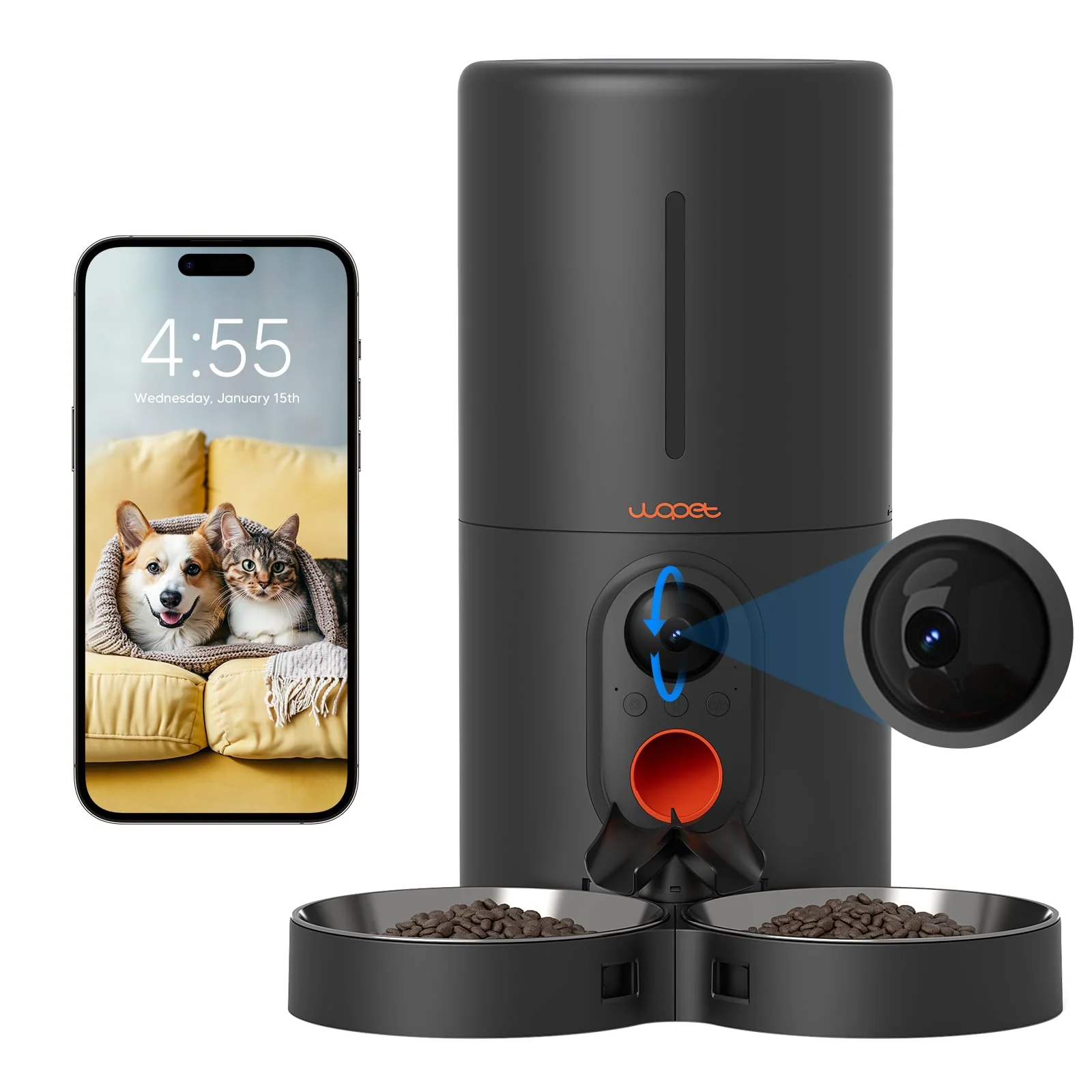 Innovative WOPET Automatic Cat Dog Feeder with Camera — 6L HD 1080P Night Vision 2-Way Audio 5G 2.4G WiFi High-Performance