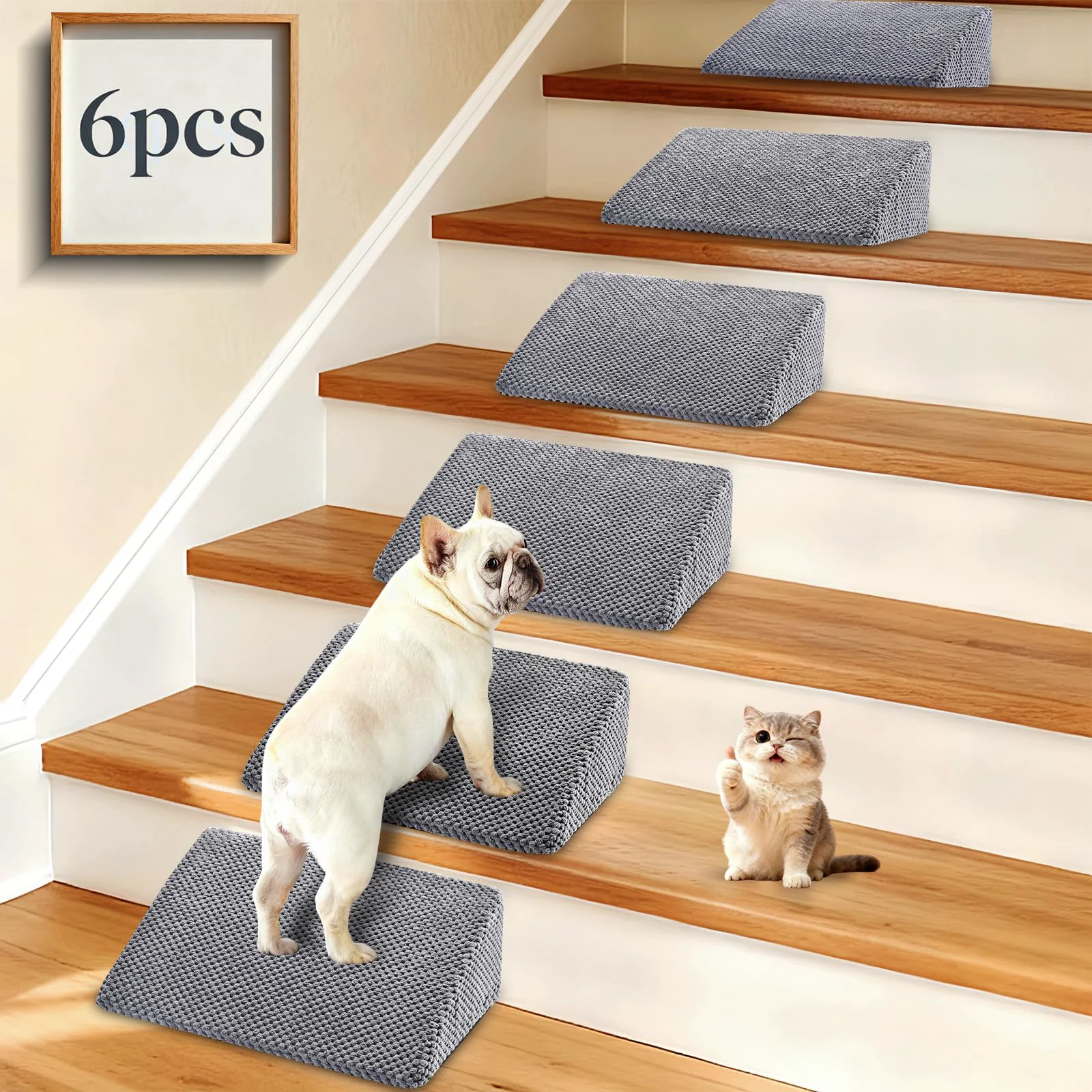 Specialty Inanil Dog Ramp for Stairs – Gentle-Slope Non-Slip Washable Cover Gray 6-Pack Smooth