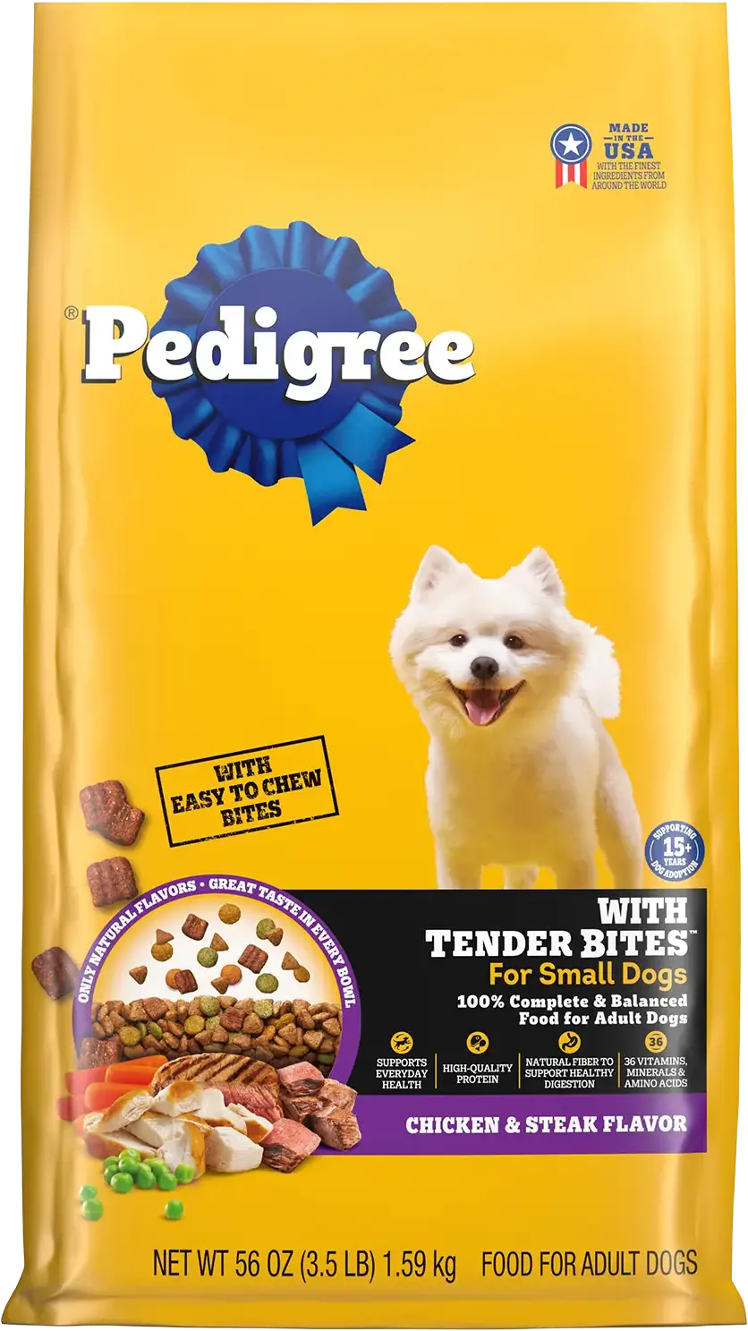 Casual Pedigree Complete Nutrition Tender Bites Small Breed Adult Dry Dog Food Chicken Steak 3.5-lb Effective