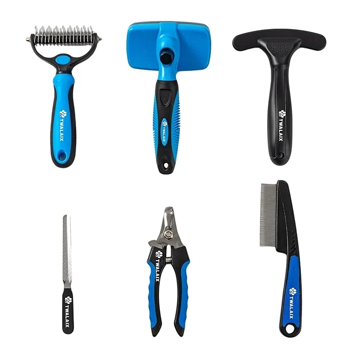 Verified 6 in 1 Pet Grooming Kit for Dogs Cats - Deshedding Brush Undercoat Rake Slicker Brush Nail Clipper Nail File Flea Comb for All Coat Types Smooth
