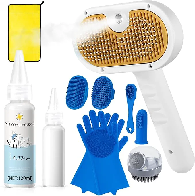 Dependable Pet Steam Brush for Dog Cat – 3-in-1 Spray Hair Removal Comb for Shedding Grooming Softens Fur Reduces Static – Water Brush for Long Short Coats Bath-Hating Pets Includes Waterless ShampooAbout ThisOverview Healthy
