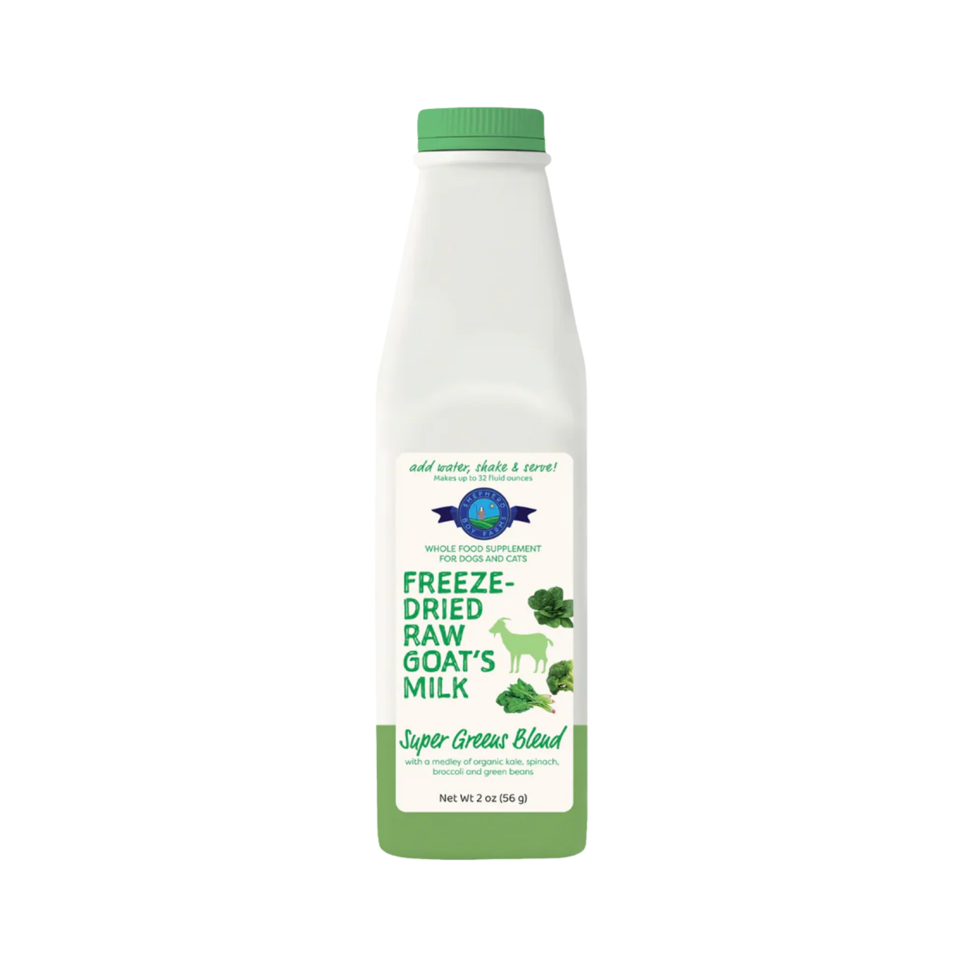 Long-Lasting Shepherd Boy Farms Super Greens Blend ze-Dried Raw Goat's Milk for Dogs Cats Convenient