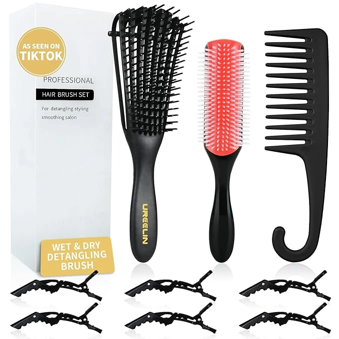 Comfortable Hair Brush set for Curly Detangling Hair Brush for Afro America African Hair Textured 3a to 4c Detangler Brush for Women Men Kids Styling Defining Black Versatile
