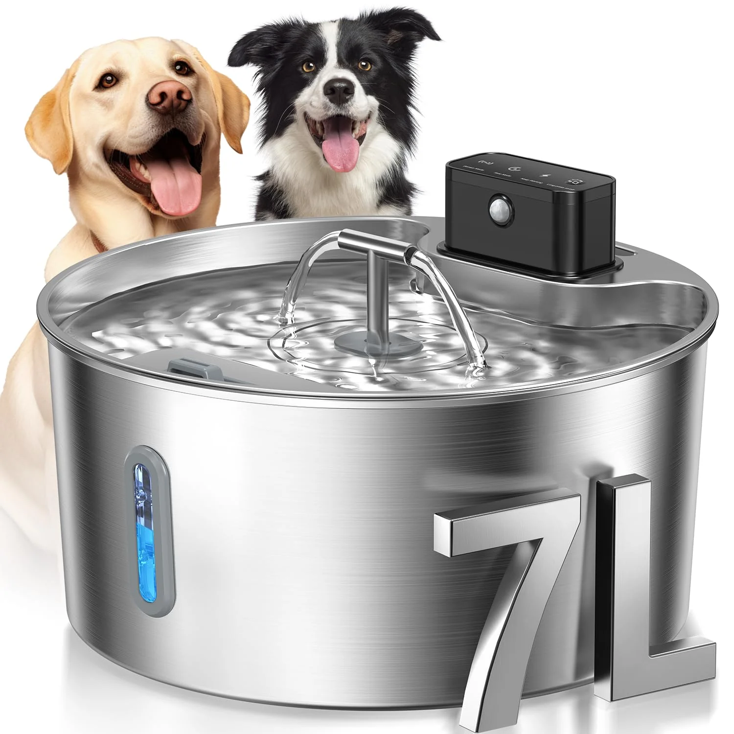 World-Class Voluas Dog Water Fountain Wireless 1.8 Gal Stainless Steel Pet Fountain Efficient