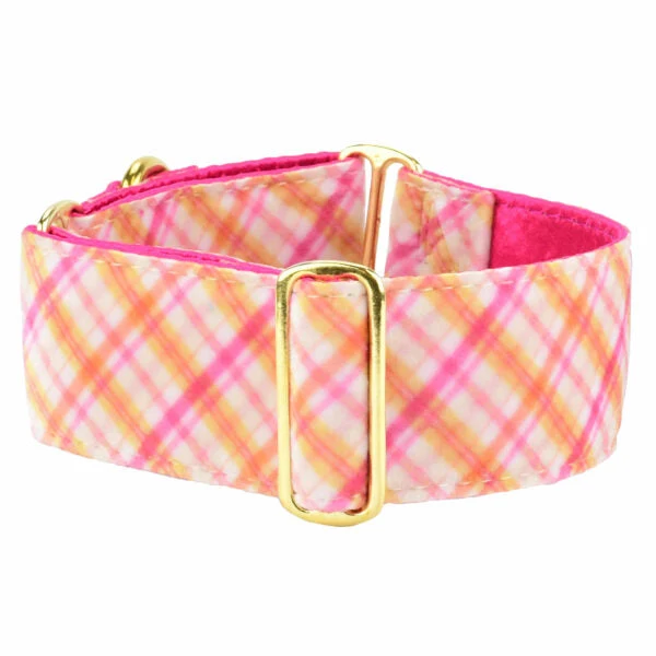 Versatile Pink Plaid Elite Velvet Martingale Dog Collar Optimized