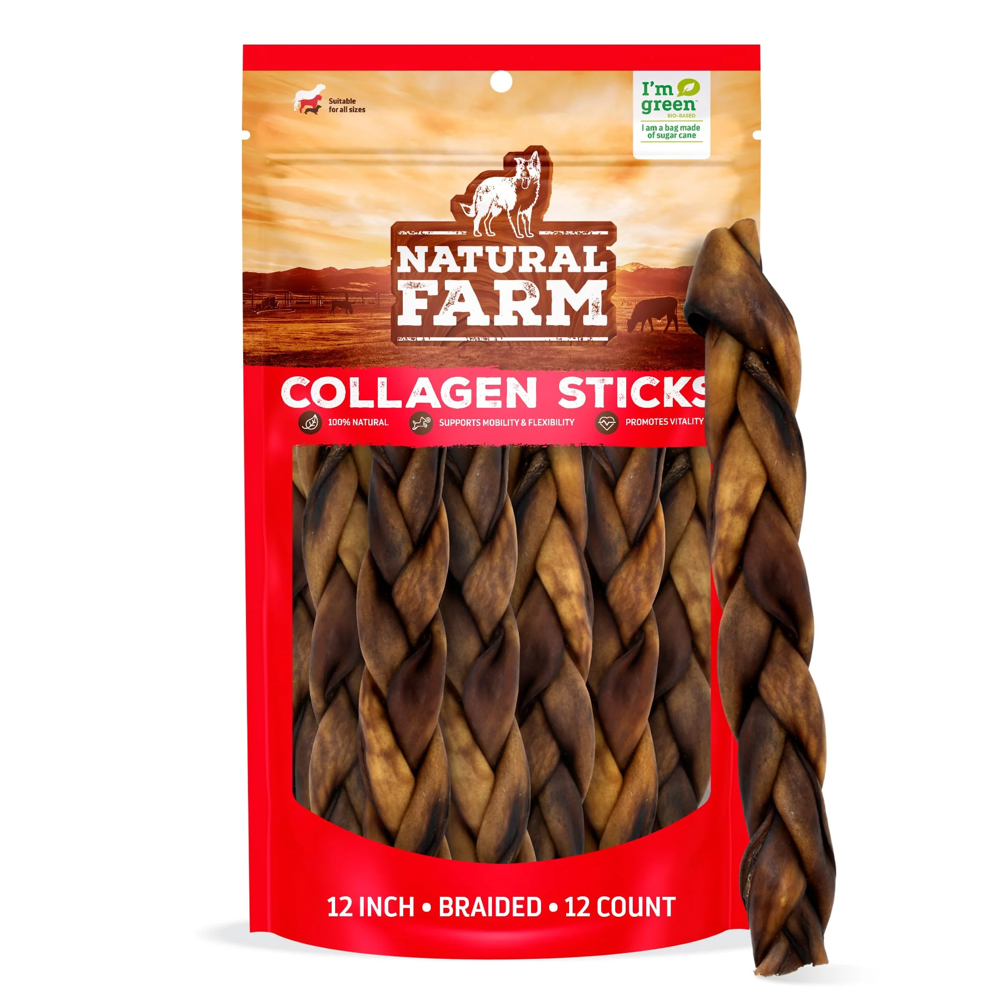 Versatile Natural Farm Odor Braided Collagen Chews for Dogs 12 Inch 12 Pack — Rawhide Prestigious