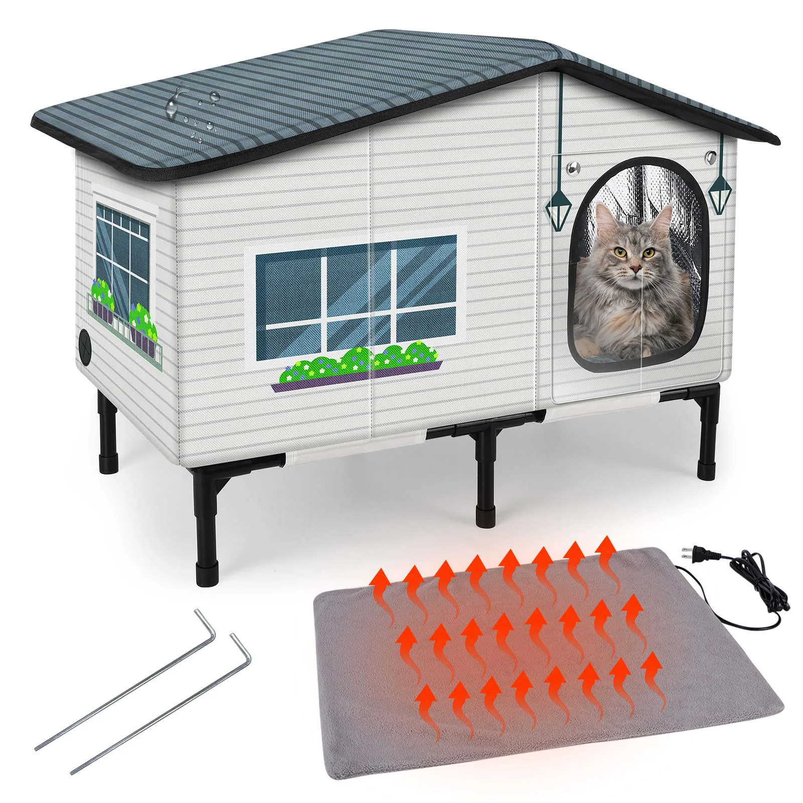 Smooth GASUR Weatherproof Heated Cat House — Outdoor Shelter with Heated Pad 20x17x16 Classic