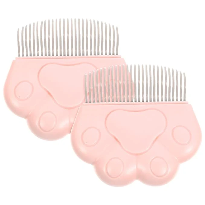 Elegant Mipcase 2pcs Cat Paw Design Pet Hair Removal Combs for Grooming Detangling and Shedding Control Blue Plastic Cat and Dog Brush Set for Indoor and Outdoor Pet Care Recyclable