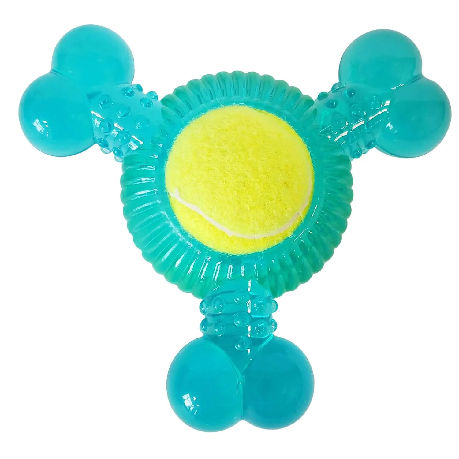 Smart 3-Bone TPR Chew Toy with Squeaker Tennis Ball for Dogs – Removable Ball Interactive Play Authentic
