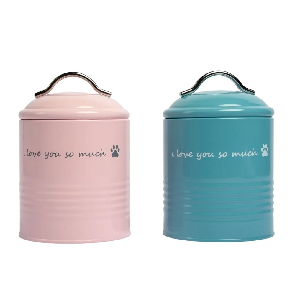 Elite I Love You So Much Dog Treat Canister Gift Set – Pink Blue Easy-to-Use