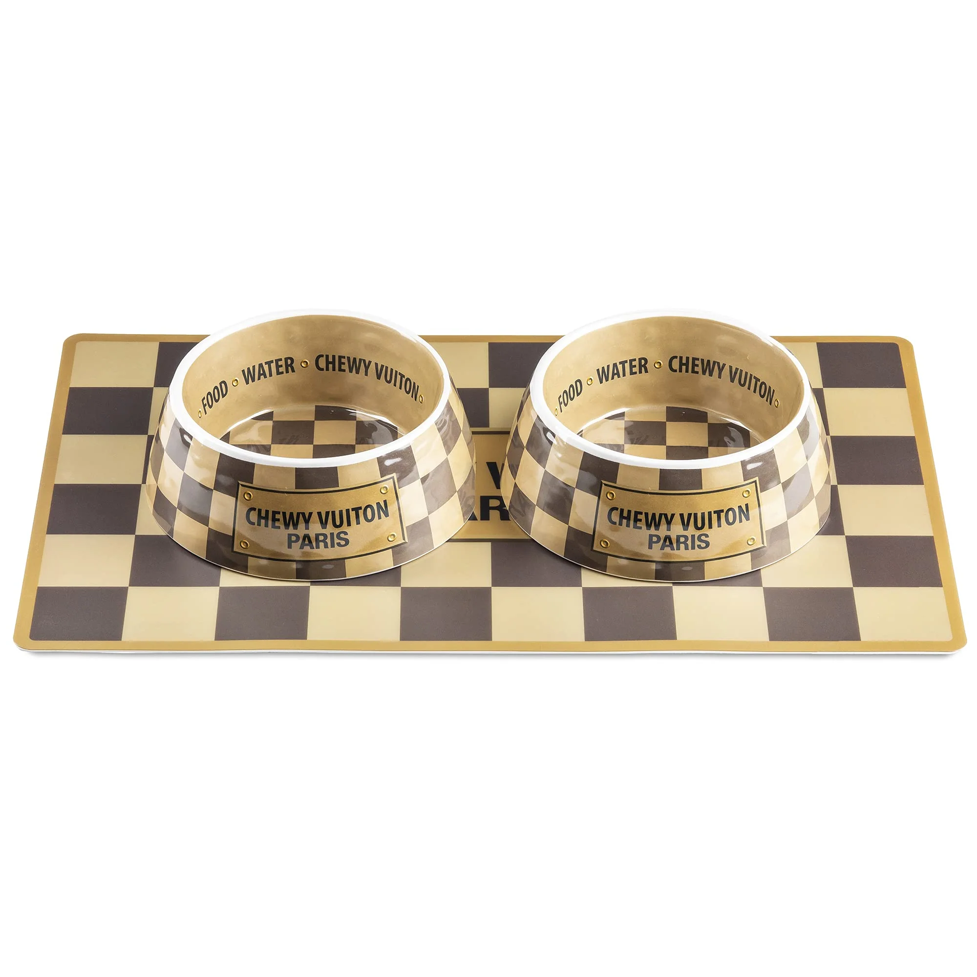 Reusable Haute Diggity Dog Checker Chewy Vuiton Bowls Placemat – BPA- Non-Skid Dishwasher Safe 2-Pack Crafted