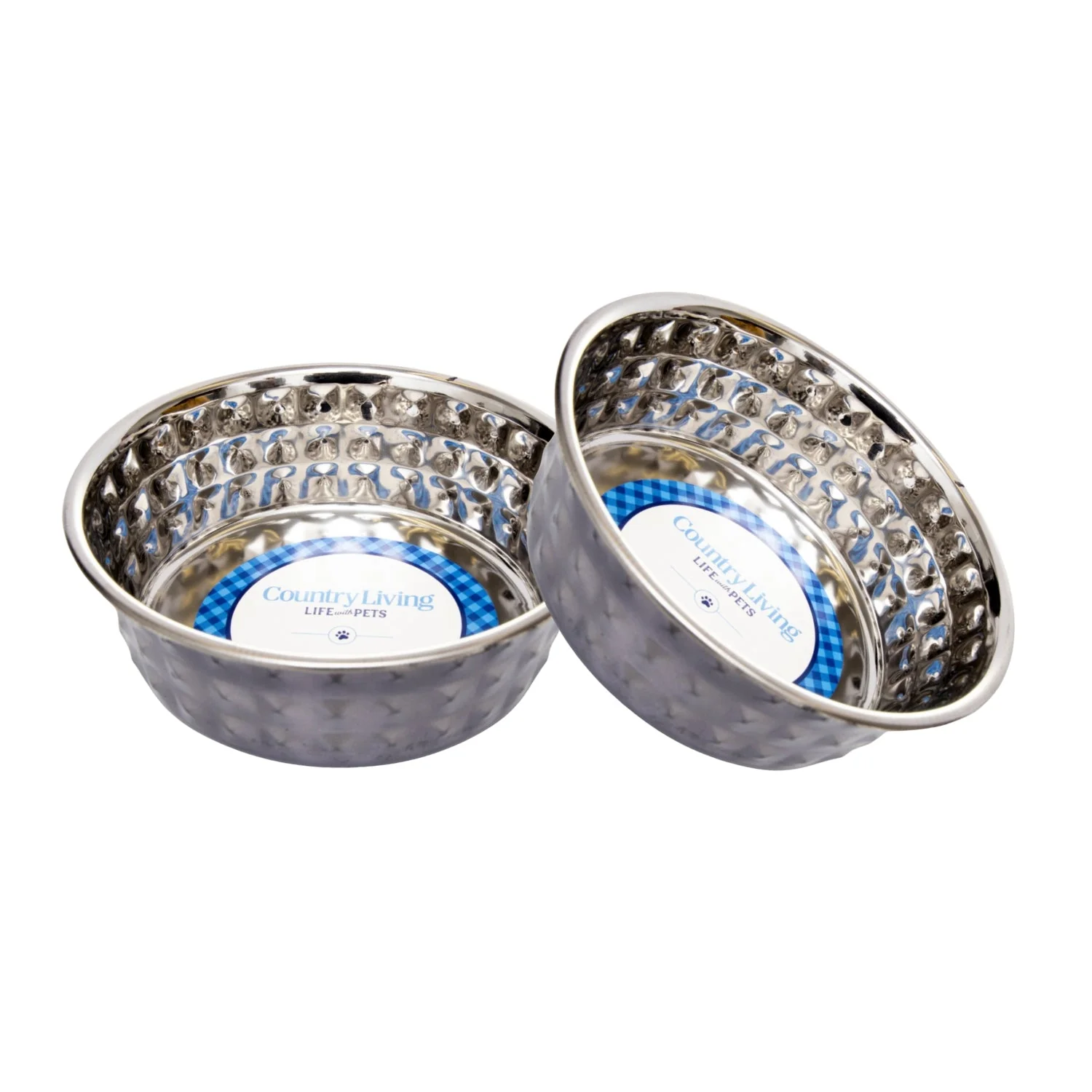 Fashionable Country Living Set of 2 Hammered Stainless Steel Dog Bowls – Black Pearl Refined