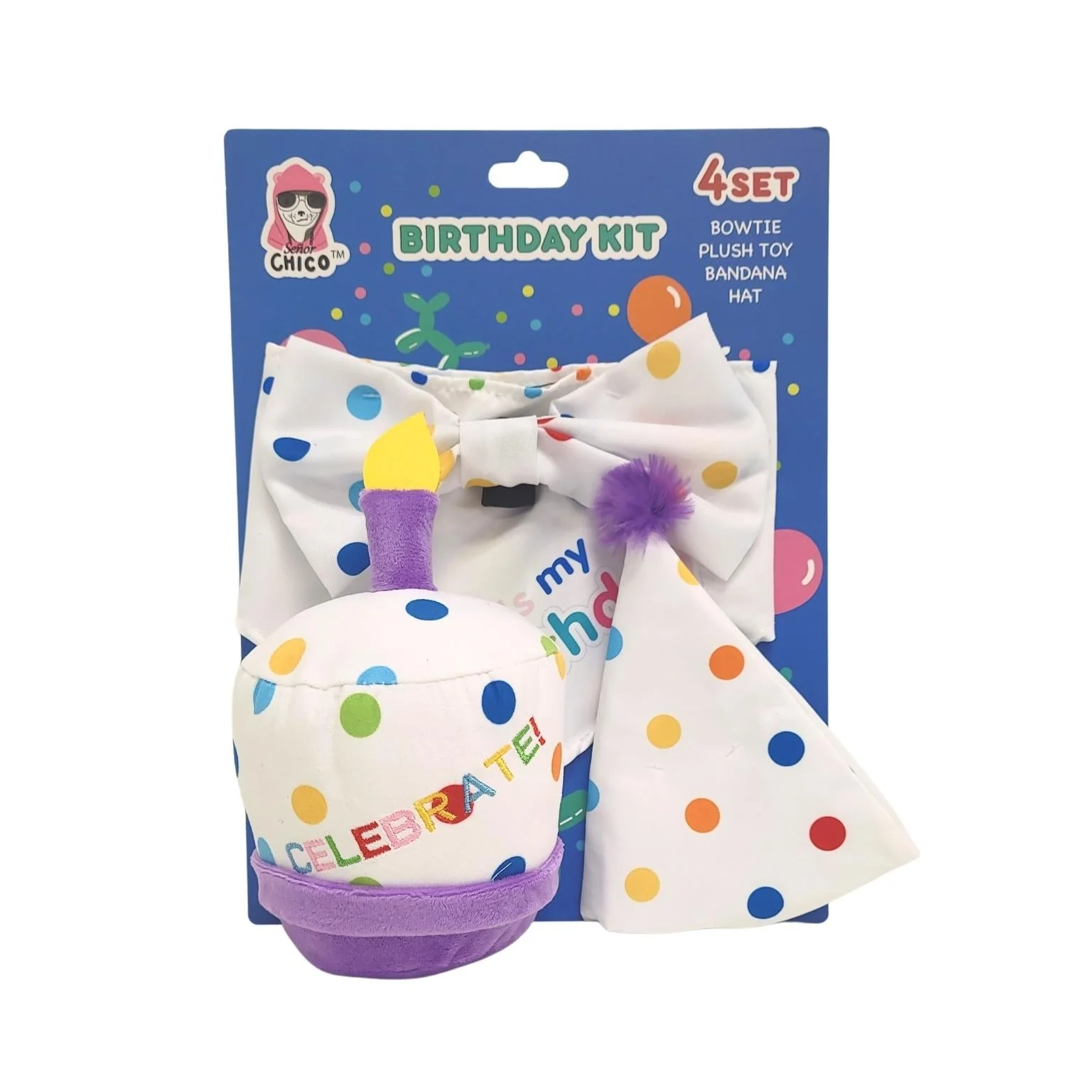 Effective 4-Piece Dog Birthday Kit – Celebrate in Style with Bandana Hat Bow Tie Plush Toy Sustainable