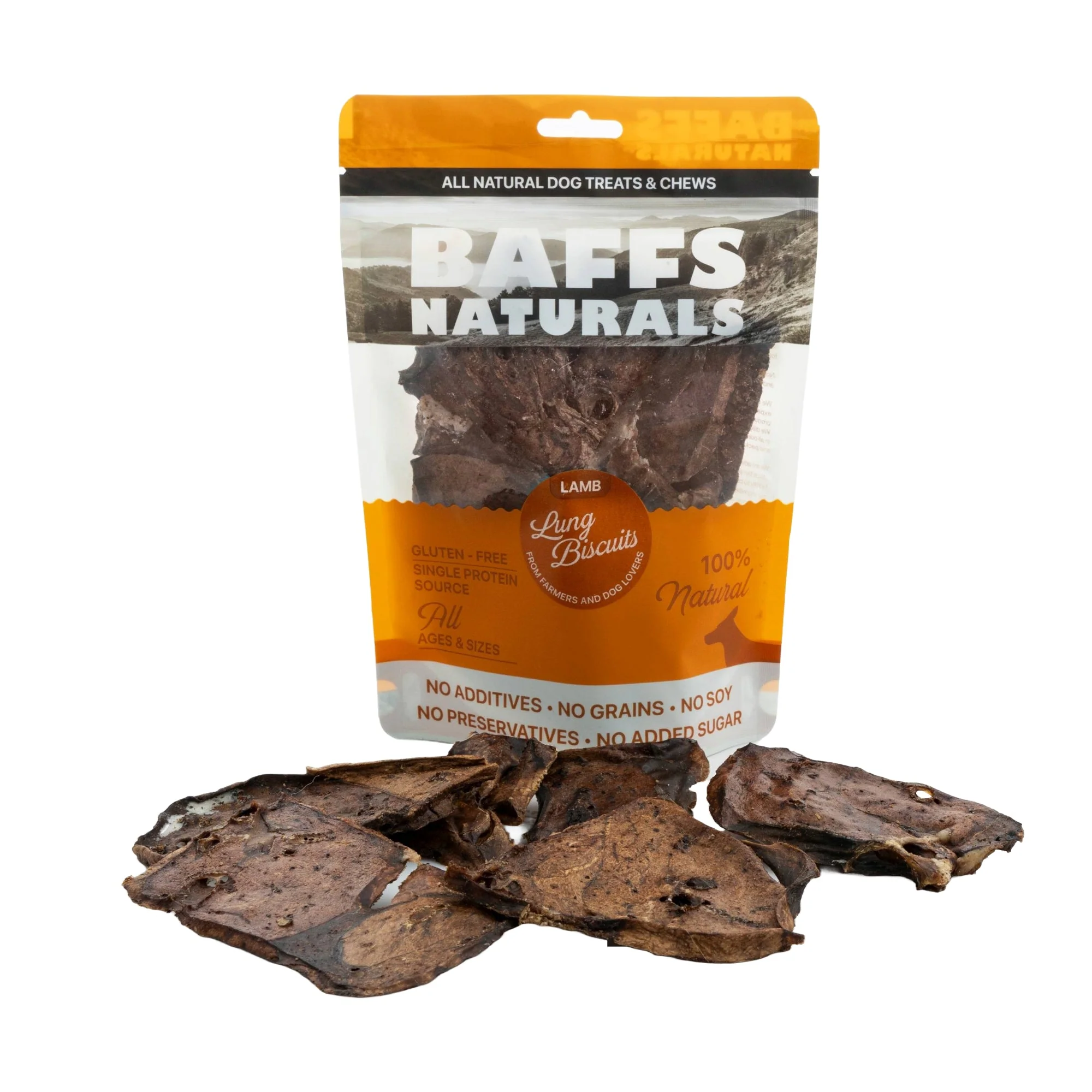 Clean BAFFS NATURALS All-Natural Premium Lamb Lung Biscuits – 2 Pack 4oz Each Original