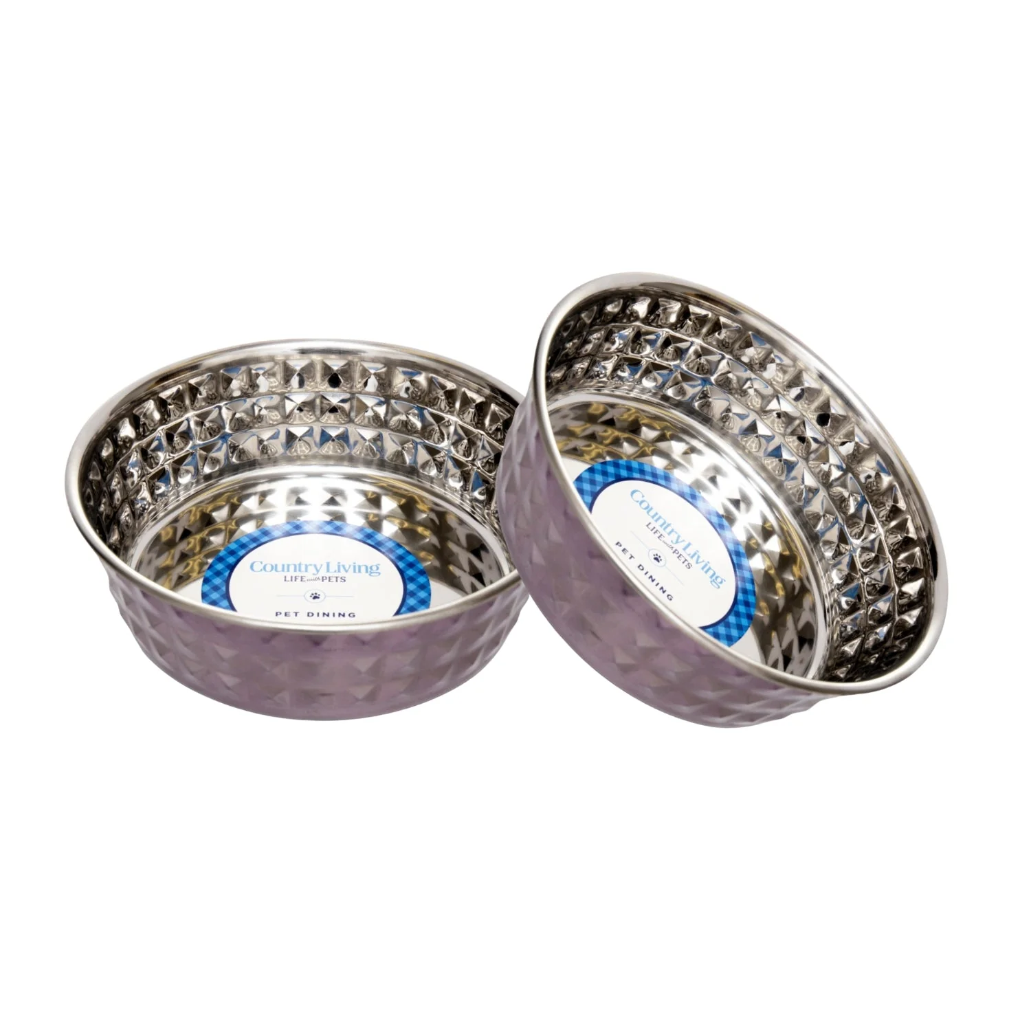 Superior Country Living Set of 2 Hammered Stainless Steel Dog Bowls – Lavender Organic