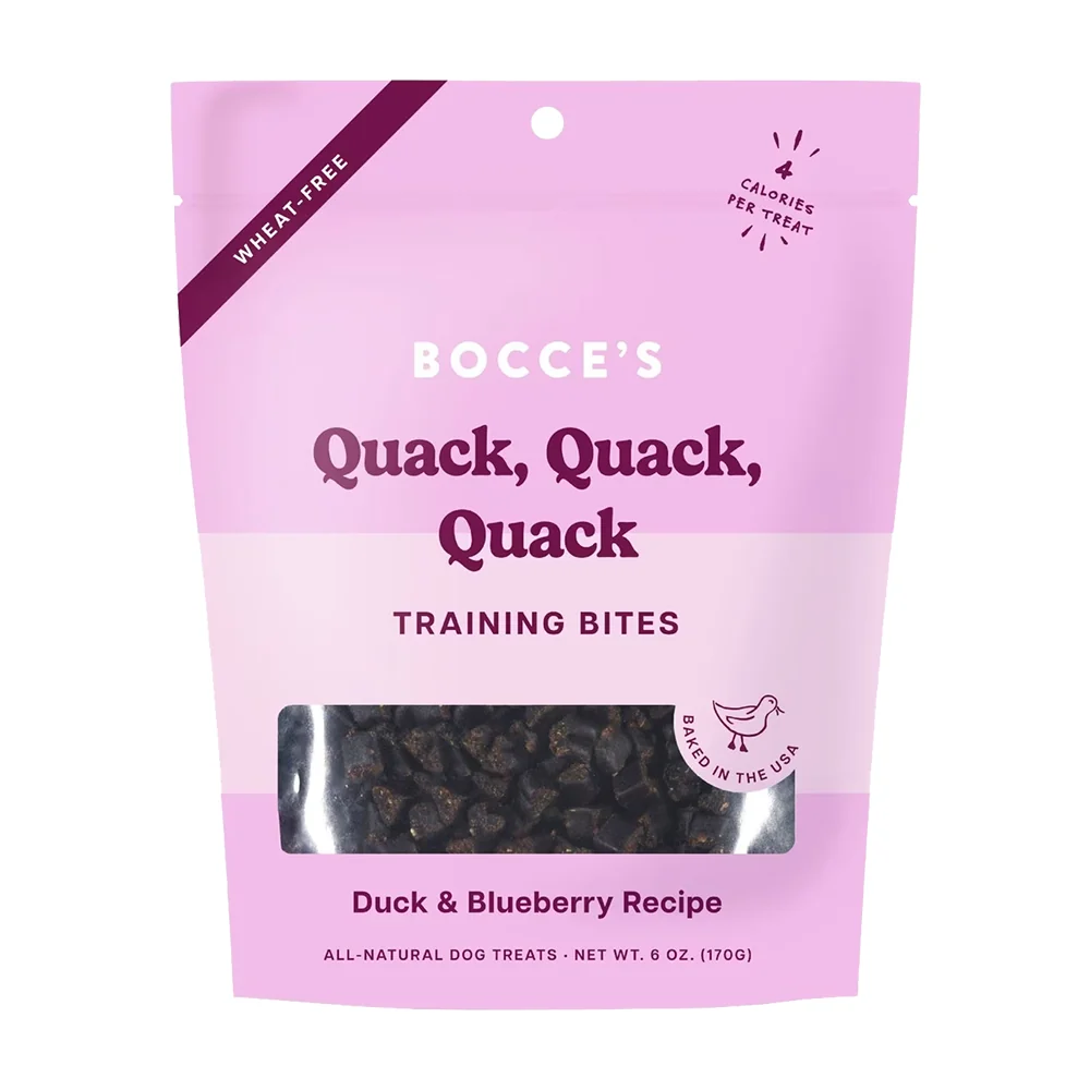 Stylish Bocce's Bakery Quack Quack Quack Training Bites Dog Treats Duck Blueberry 6-oz Green