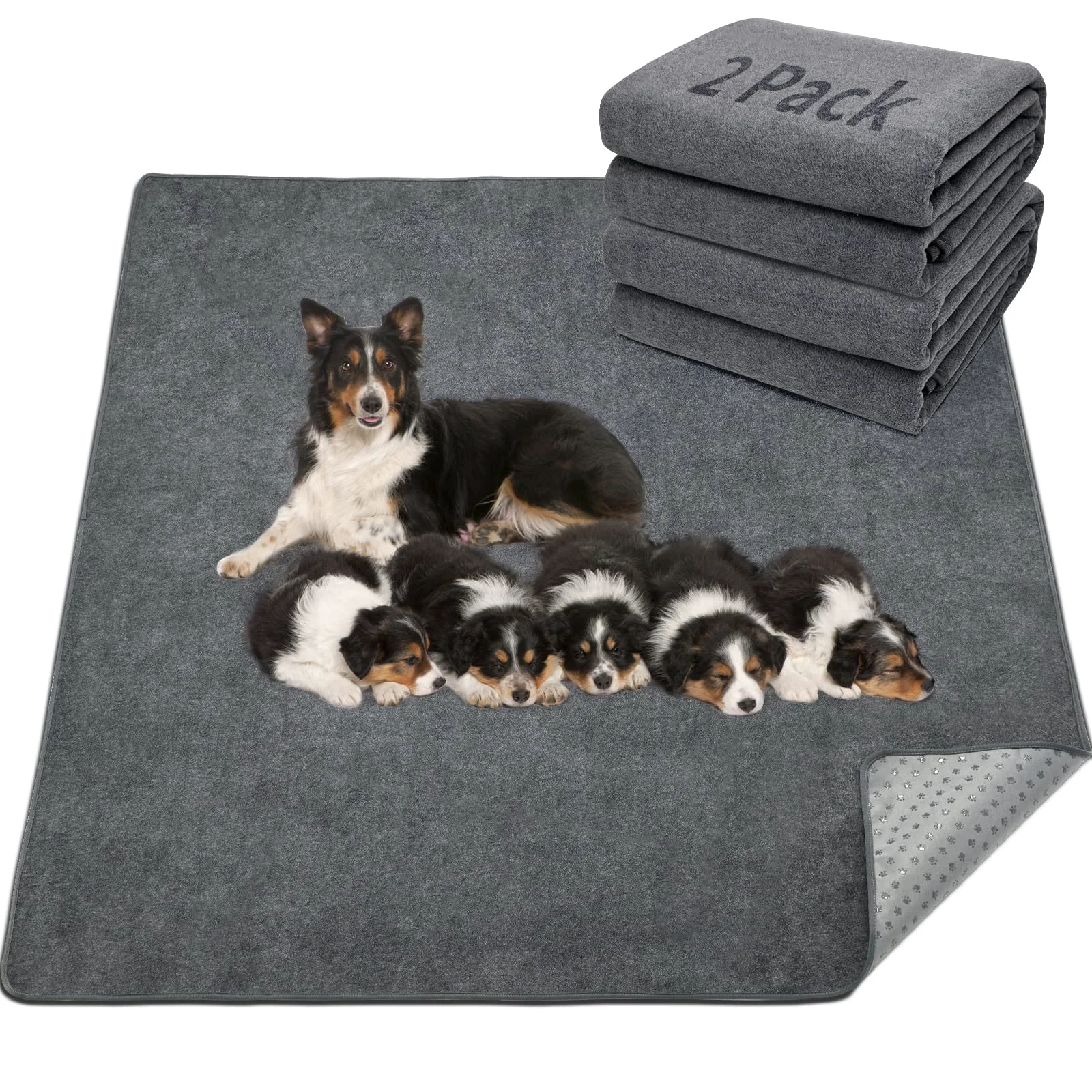 Comfortable LOOBANI Washable Dog Pee Pad 2 Pack — Non-Slip 48x60in Gray Superior
