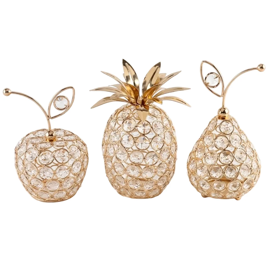 Classic Gold Crystal Fruit Figurine and Tabletop Centerpiece Ornament High-Grade