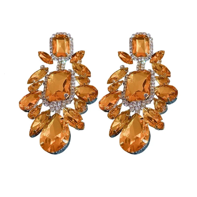 Minimalist Women's Trendy Rhinestone Geometric Retro Exaggerated Drop Earrings Convenient
