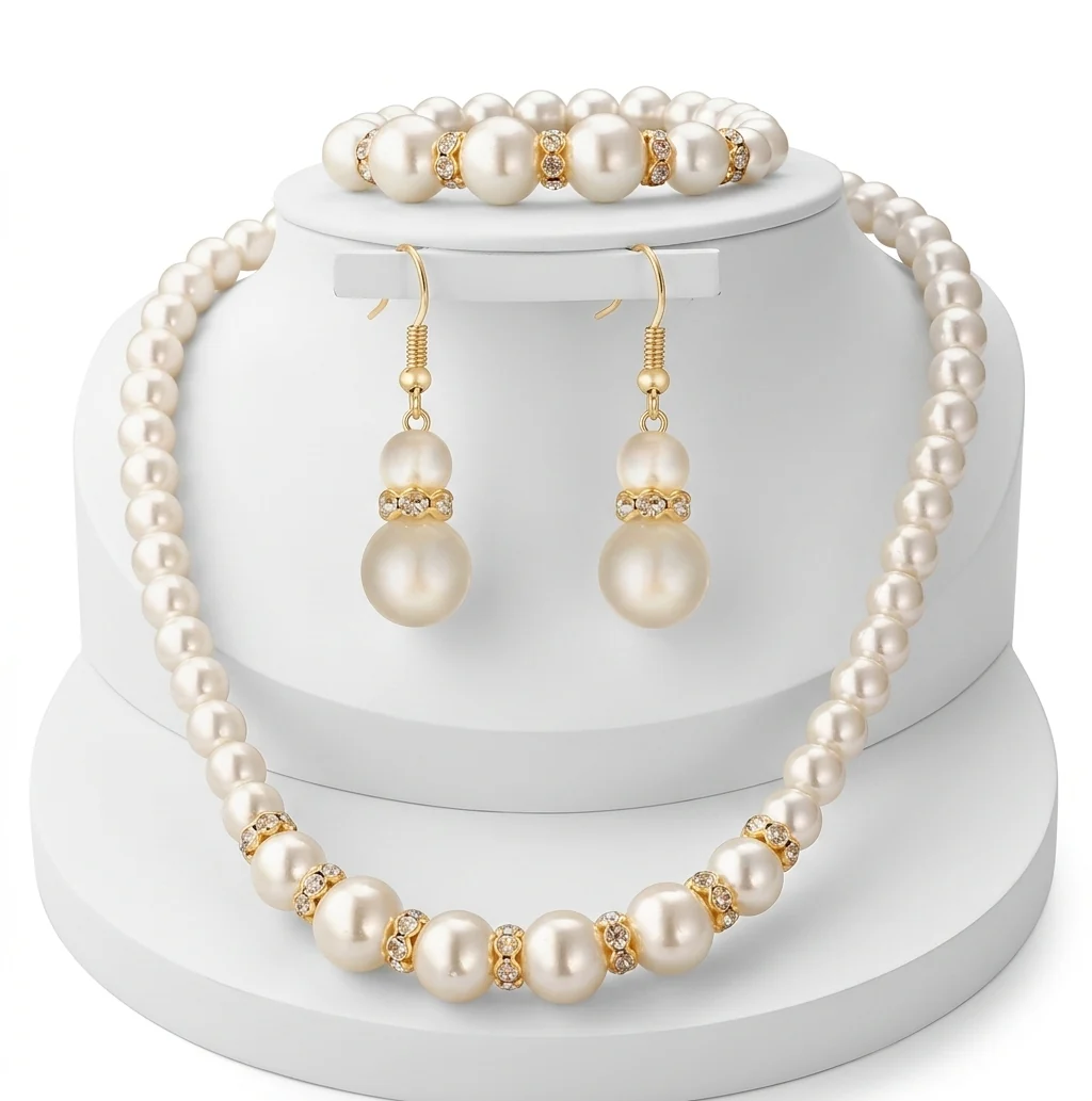 Original Design Women's Fashion Elegant Simulated Pearl Bridal Necklace Jewelry Set Effective