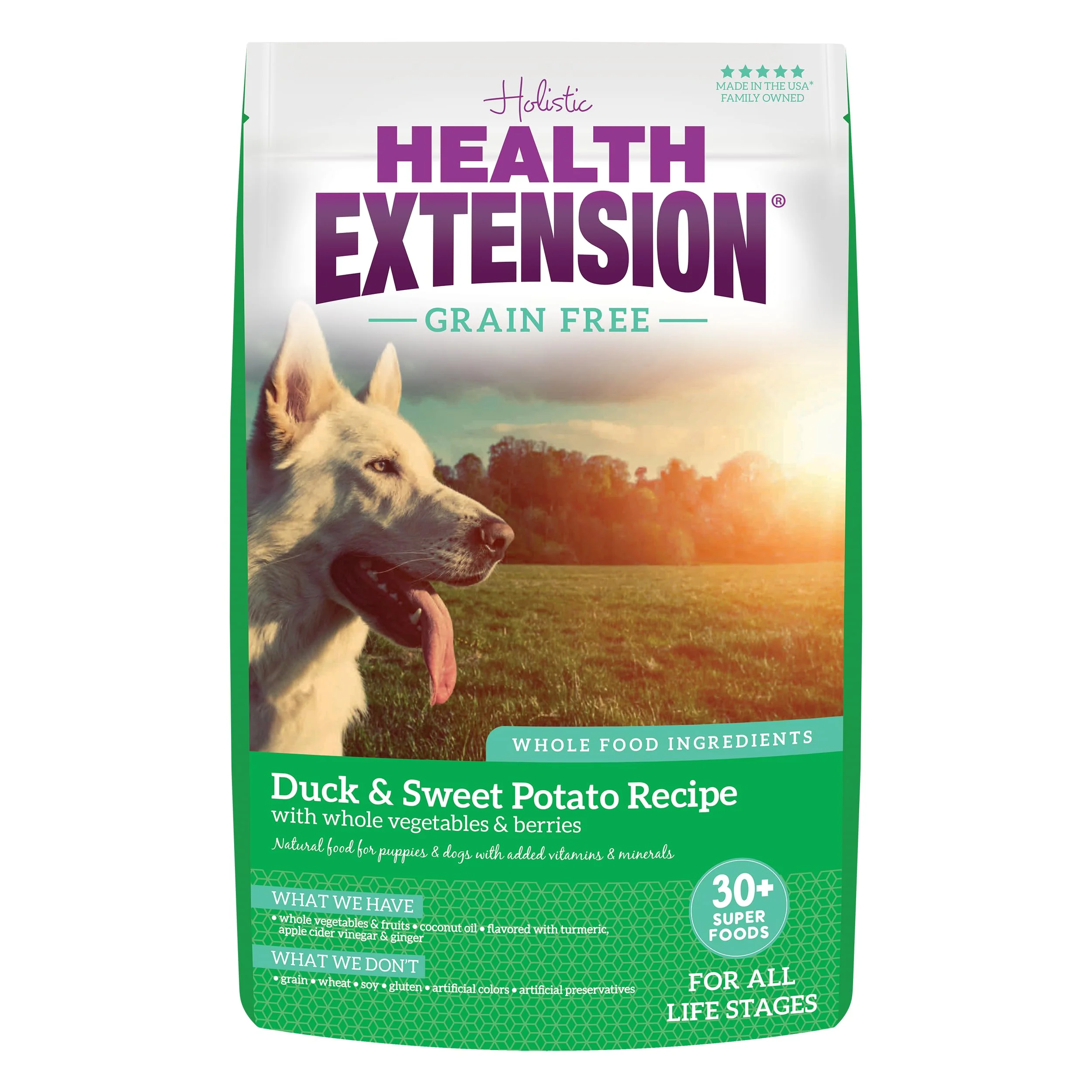 Original Health Extension Grain Duck Sweet Potato Dry Dog Food – 30 Superfoods Probiotics 10lb Efficient