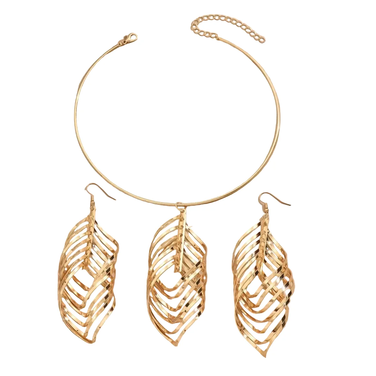 User-Friendly Women's Fashion Elegant Fringed Leaf Collar Necklace and Earrings Jewelry Set Long-Lasting