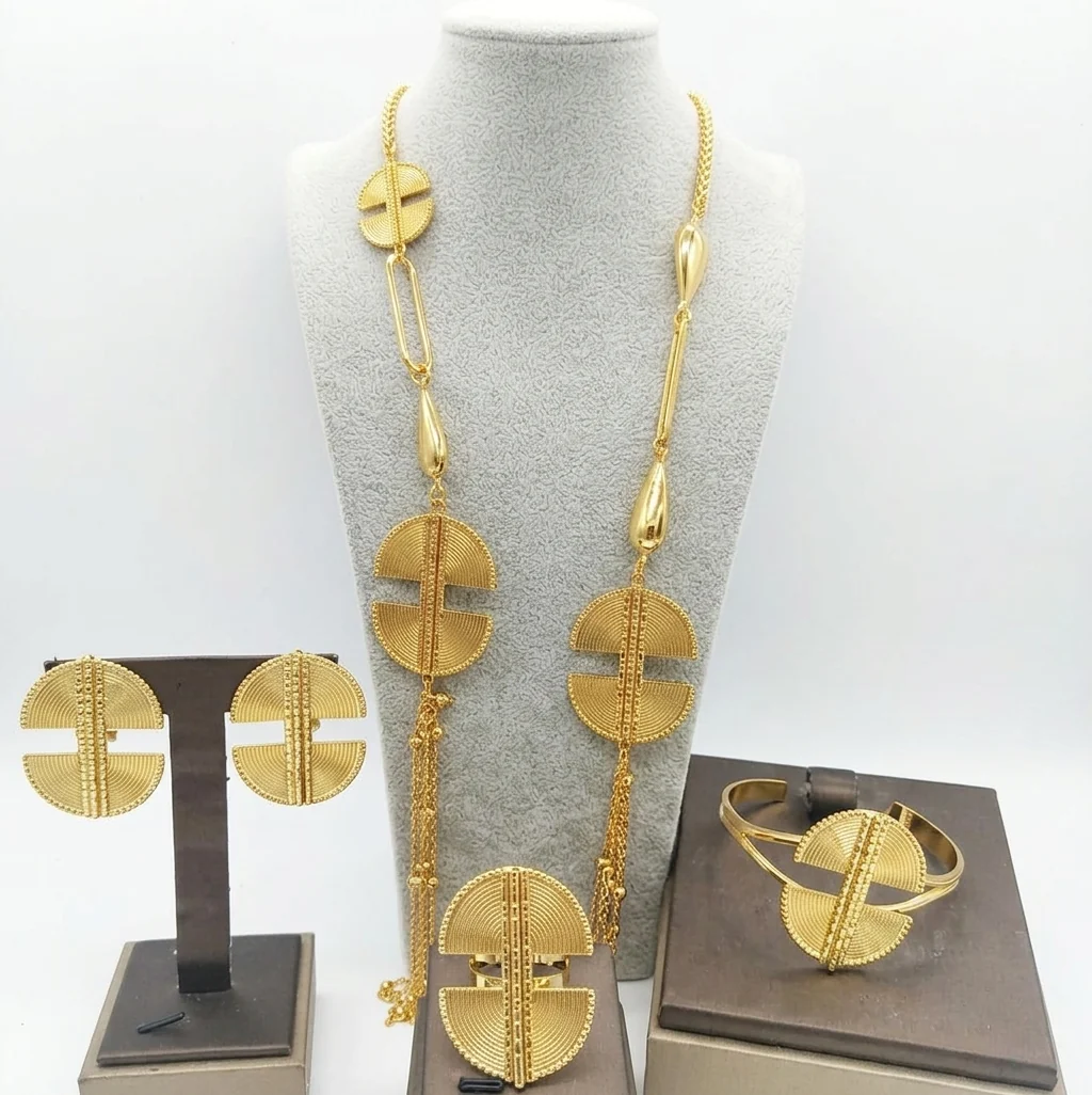 Practical Women's Fashion Trendy Multi Layer Chain Necklace Earrings Bangle Ring Jewelry Set Reliable