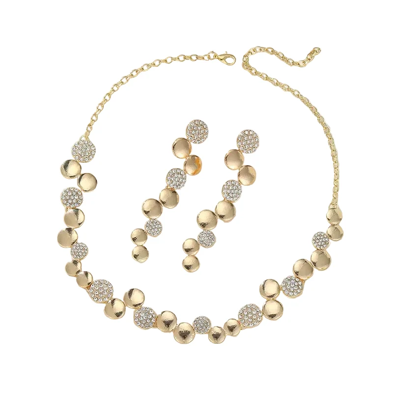 Sustainable Women's Fashion Rhinestone Disc Choker Necklace and Earrings Set Sophisticated