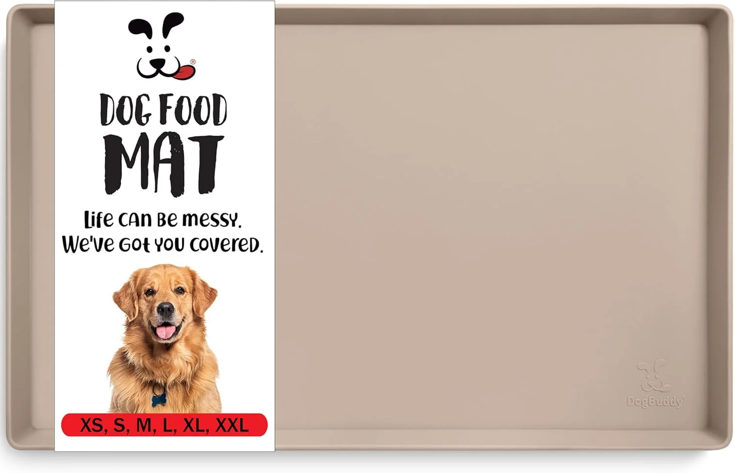Easy-to-Use DogBuddy Non-Slip Silicone Food Mat for Dogs XXL 32 x 24 Taupe - Waterproof Nonslip Dog Feeding Mat with Raised Edges Modern
