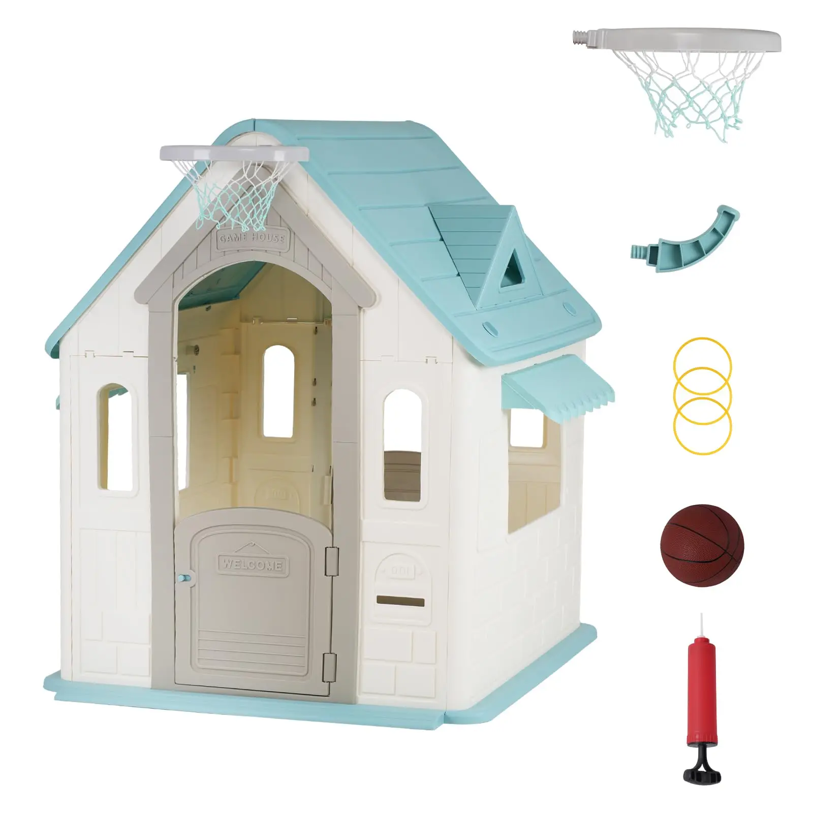 Breathable Kids 5 in 1 Sports Activity Cottage Playhouse Toy Set Convenient