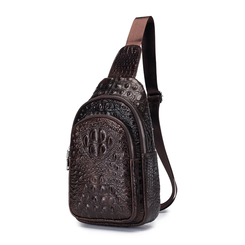 Unique Men's Fashion Leather Vintage Crocodile Pattern Crossbody Chest Bag Artisan