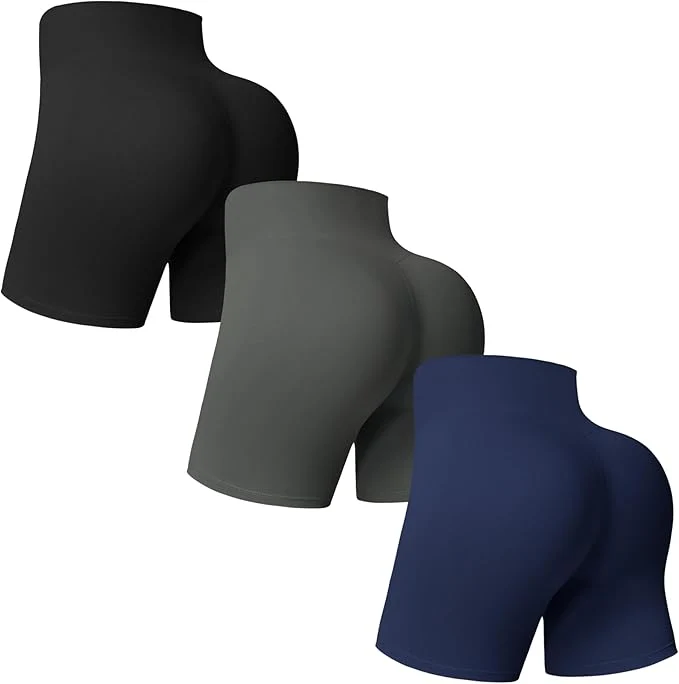 Natural MOREFEEL 3 Pack Workout Gym Shorts Women-5 Seamless Butt Lifting Tummy Control Plus Size Seamless Booty Biker Shorts Expertly Made