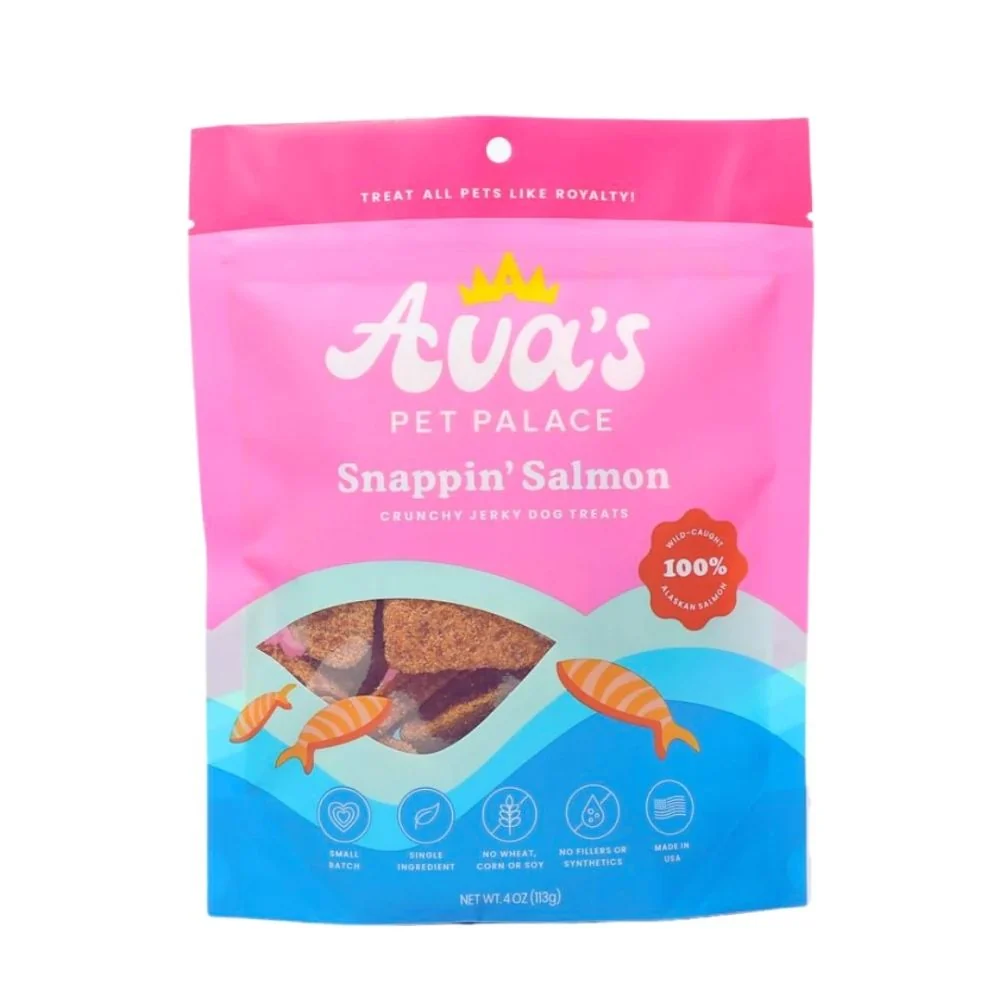 Solid Ava's Pet Palace Crunchy Jerky Dog Treats - Snappin' Salmon Treats 4 oz Modern