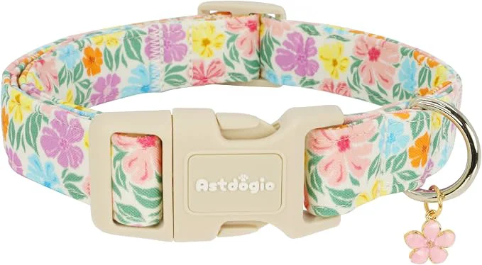 World-Class Cotton Dog Collar with Colorful Flowers First-Class