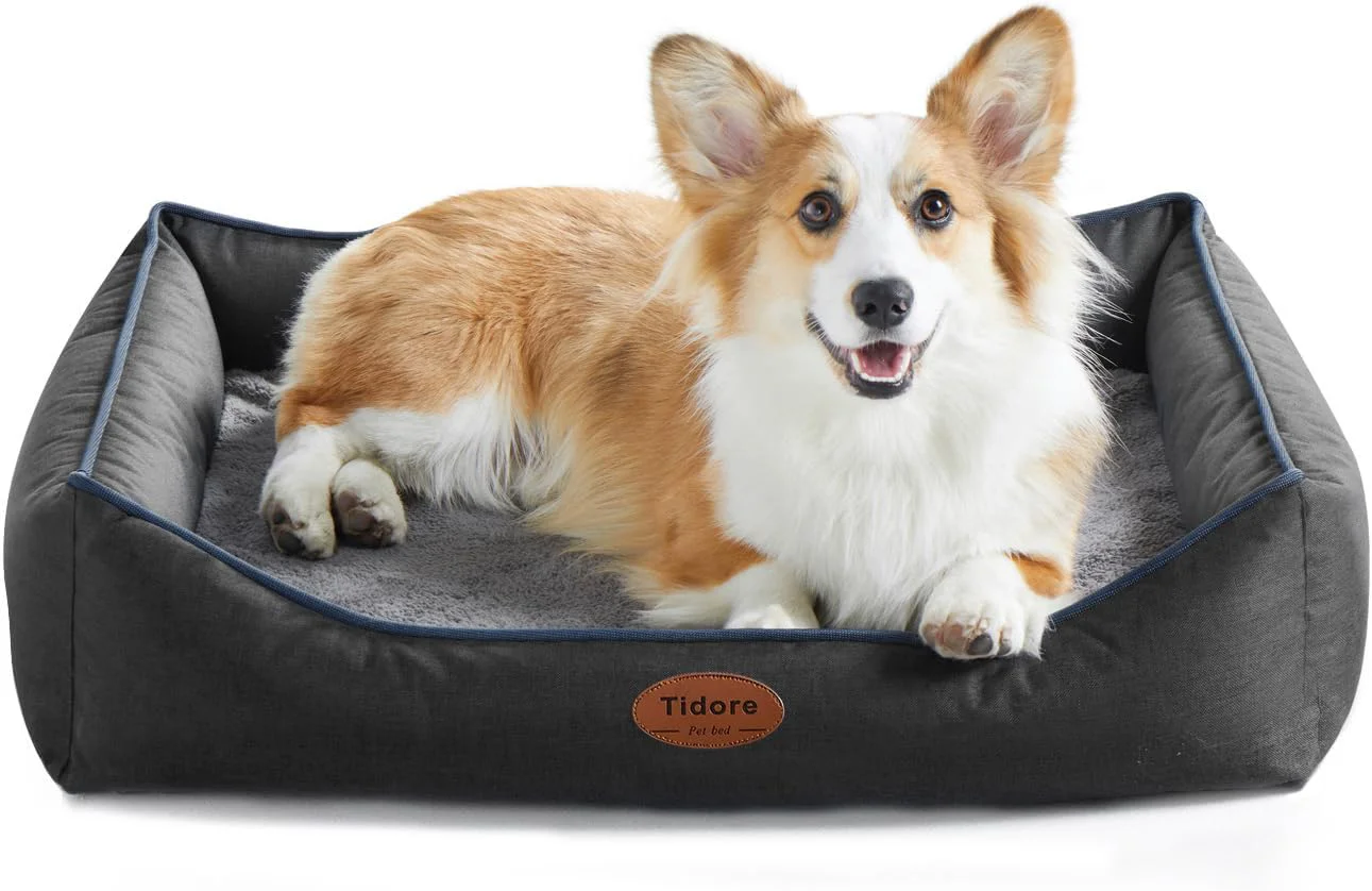 World-Class Orthopedic Dog Beds for Medium Dogs Durable Egg Crate Foam Sofa Dog Bed wit Washable Removable Cover Waterproof Lining Pet Bed for Large Dogs Dark Grey 31.5 L x 25.2 W x 7 Th Enhanced