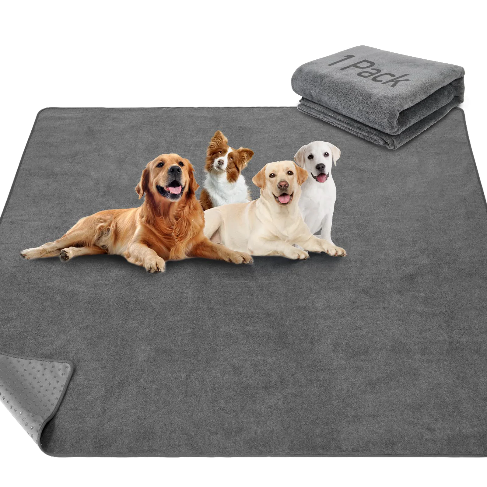 Comfortable LOOBANI Non-Slip Washable Pee Pad for Dogs – Extra Large 82x82 in Reusable Dog Mat Gray Practical