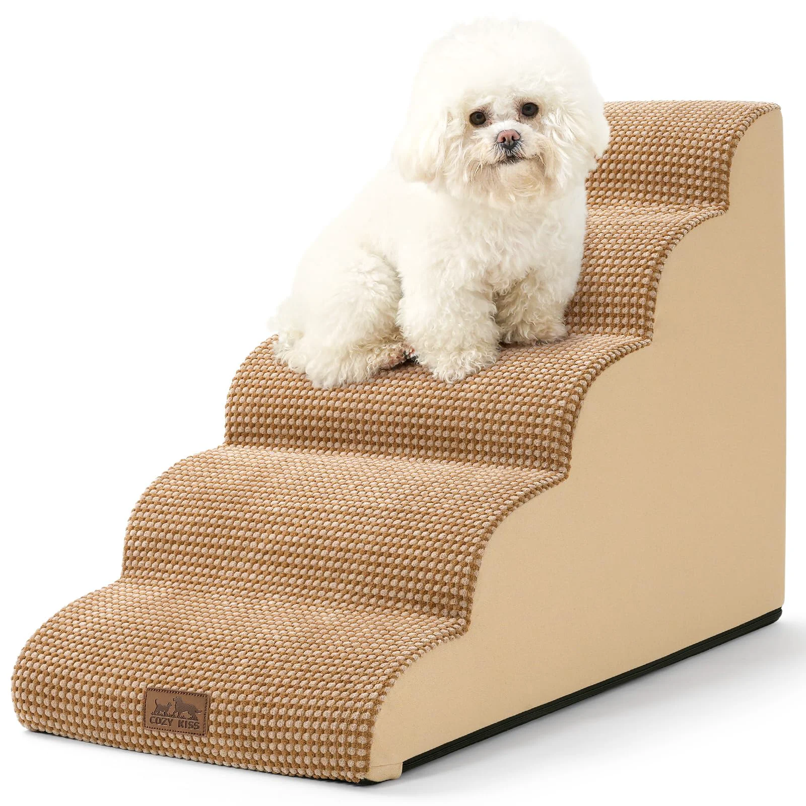 Easy-to-Use COZY KISS Dog Stairs for High Bed – 5-Step Curved Ramp 22.6 in H Lightweight Durable Innovative