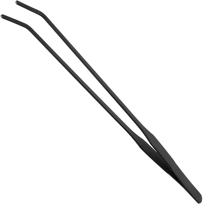 Detailed 15 inch Black Curved Aquarium Tweezers Stainless Steel Curved Tweezer Refined