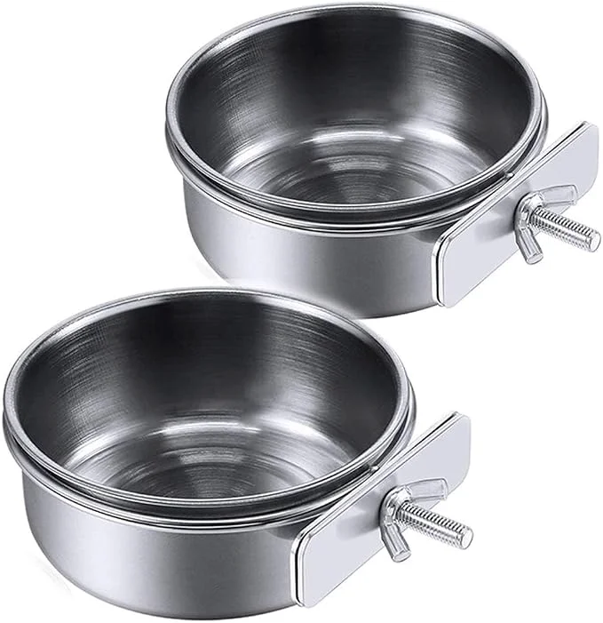 Secure PINVNBY 2PCS Parrot Feeding Cups Birds Food Dish Stainless Steel Parrot Feeders Environmentally Friendly