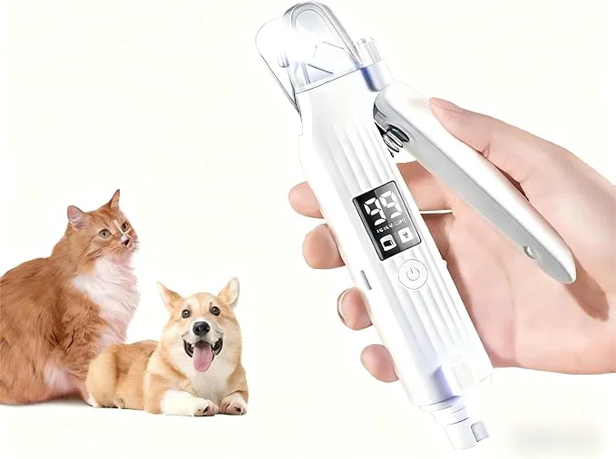 Sustainable 2-in-1 Dog Nail Clippers Cat Nail Clipper with 2 LED Lights USB Rechargeable with Smart Power Display Low Noise Grooming Tool for Small Medium and Large Dog Cat Nail Trimmer White About This Versatile