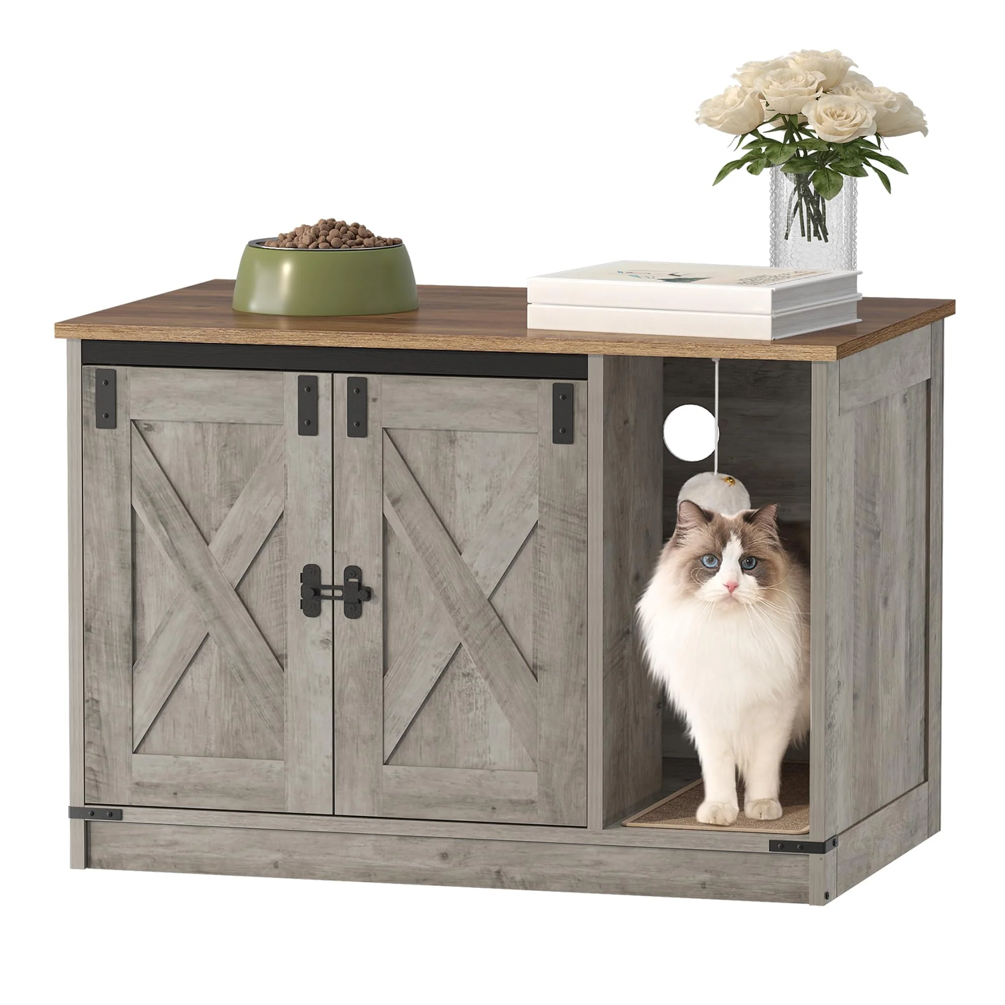 Certified Hzuaneri Cat Litter Box Enclosure — Hidden Cabinet Farmhouse Style 31.5x19.7x20.9 in Consistent