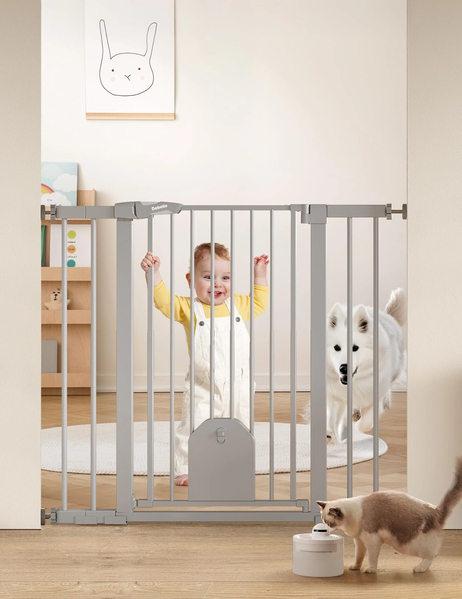Crafted babelio 36-inch tall auto-close baby gate with cat door gray — adjustable 29-43 inches Convenient