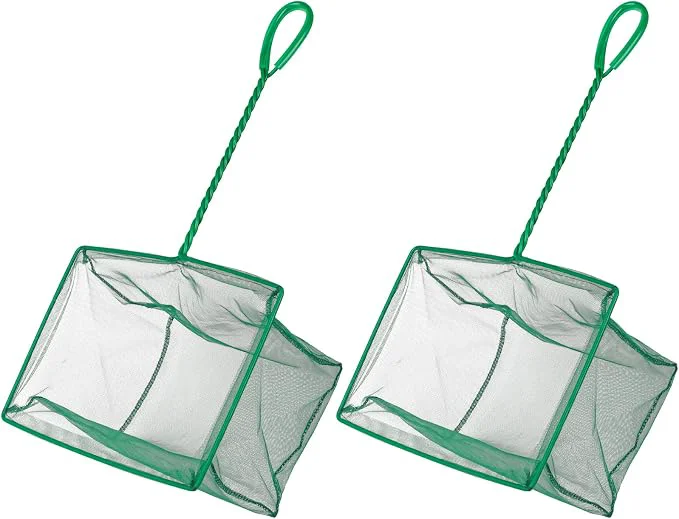 Verified Pawfly Aquarium Fish Net with Braided Metal Handle Square Net with Soft Fine Relaxed